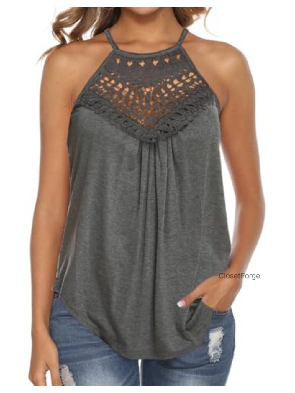 Bluetime Halter Tank Top Women Sleeveless Crochet Lace Flowy Summer Cami